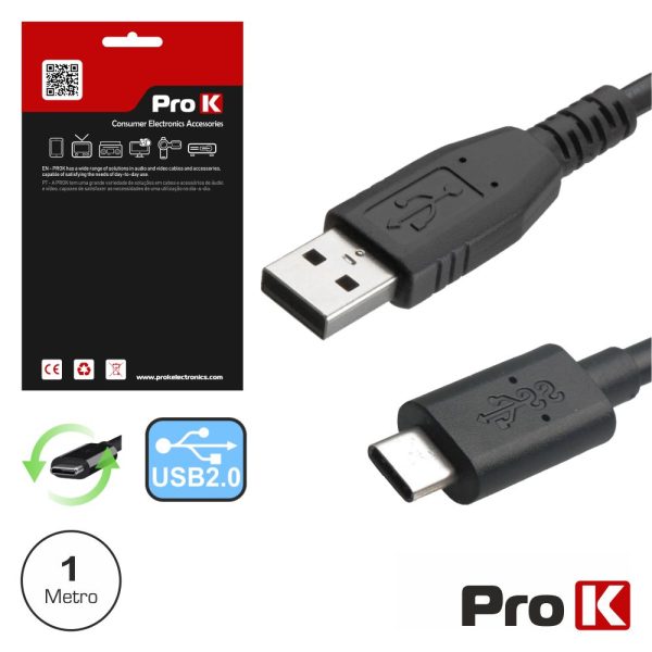 CABO USB-C 2.0 MACHO / USB-A MACHO 1M PROK