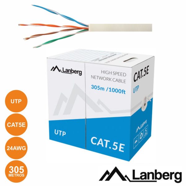Cabo UTP CAT5E 4xAWG24 Flexivel 305m Cinzento LANBERG