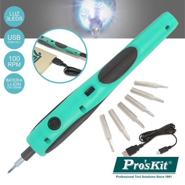 APARAFUSADORA ELÉTRICA S/ FIOS USB ILUMINAÇÃO LED PROSKIT