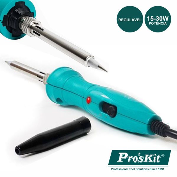 FERRO DE SOLDAR 15W-30W C/ RESISTÊNCIA EM CERÂMICA PROSKIT