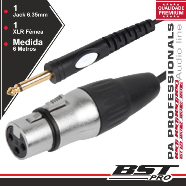 CABO XLR 3P FÊMEA / JACK 6.35MM MACHO ST 6M BSTPRO