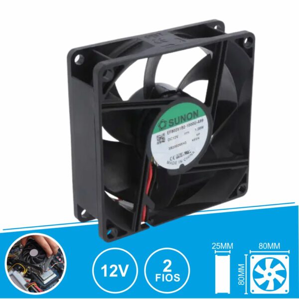 Ventoinha 12VDC 80x80x25mm 2 Fios EF80251B2-1000U-A99 SUNON