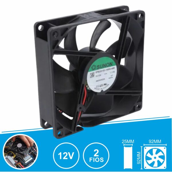 Ventoinha 12VDC 92x92x25mm 2 Fios EF92251S3-1000U-A99 SUNON