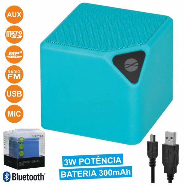 Coluna Bluetooth Portátil 3W Usb/Sd/Aux/Fm/Bat Azul