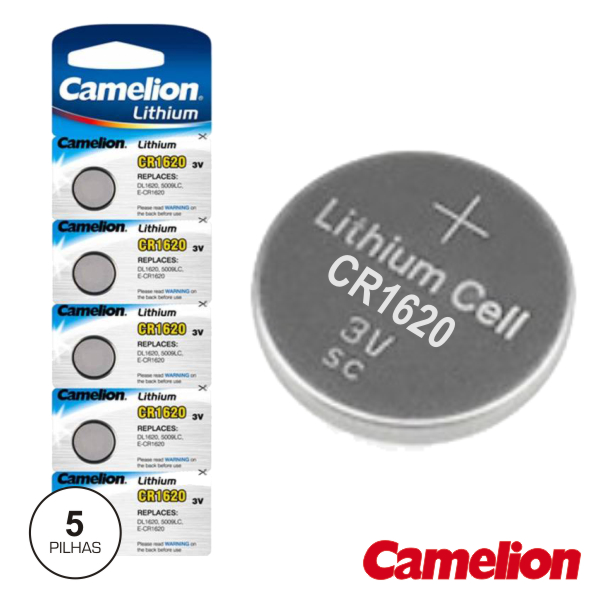 Pilha Lithium Botão Cr1620 3V 70Ma 5X Blister Camelion