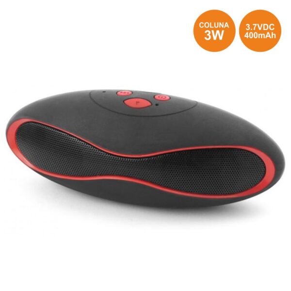 Coluna Bluetooth Portátil 3W Fm/Sd Preto-Vermelho