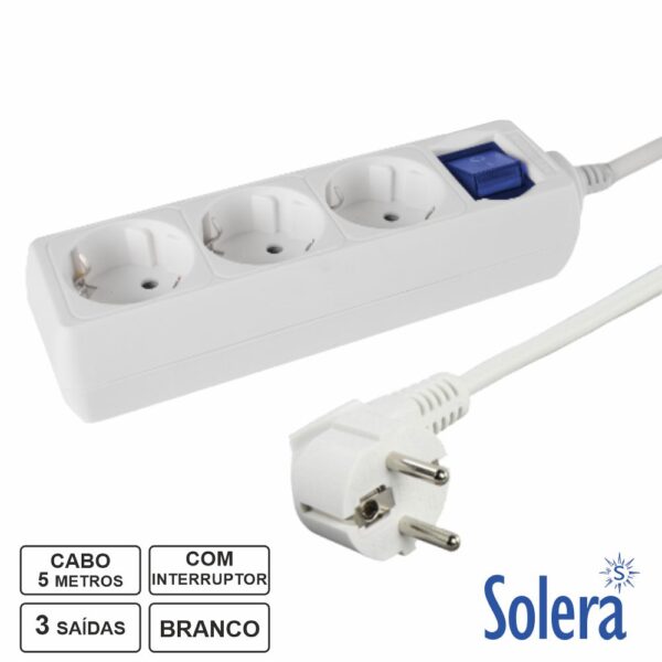 Extensão Elétrica 3X Schuko C/ Interruptor 5M Solera