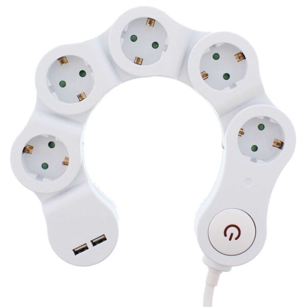 Tomada Elétrica C/ 5 Saídas Interruptor 3M Flexível 2Usb