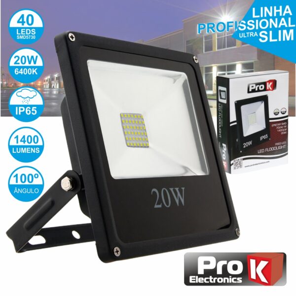 FOCO LED SLIM 20W 100-265V BRANCO FRIO 1400LM 40 LEDS IP65