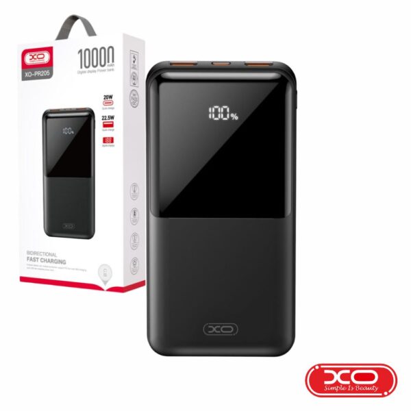 Powerbank 10000mAh 2 USB-A / 1 USB-C PD Preto XO