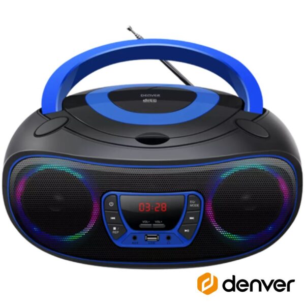 Rádio Portátil Leitor FM/BT/CD/USB Colunas 2x2W LEDS DENVER