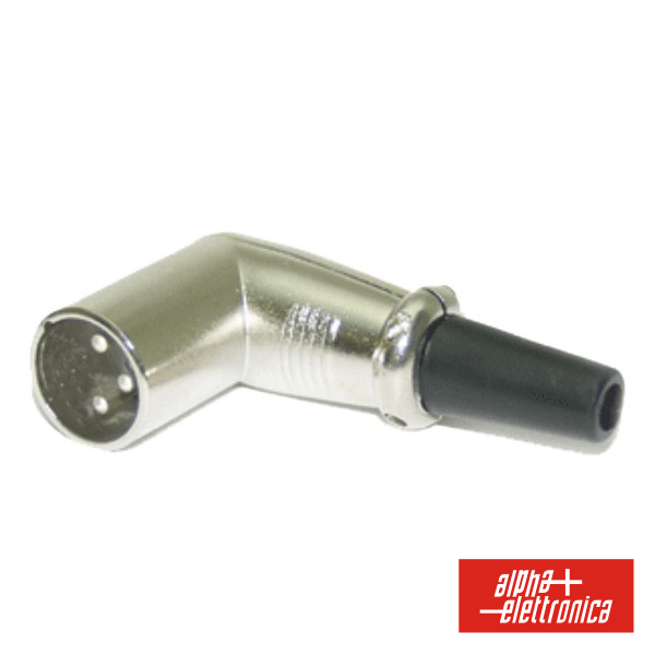 FICHA XLR 3P MACHO NIQUELADA 90º PROTEÇÃO CABO BORRACHA