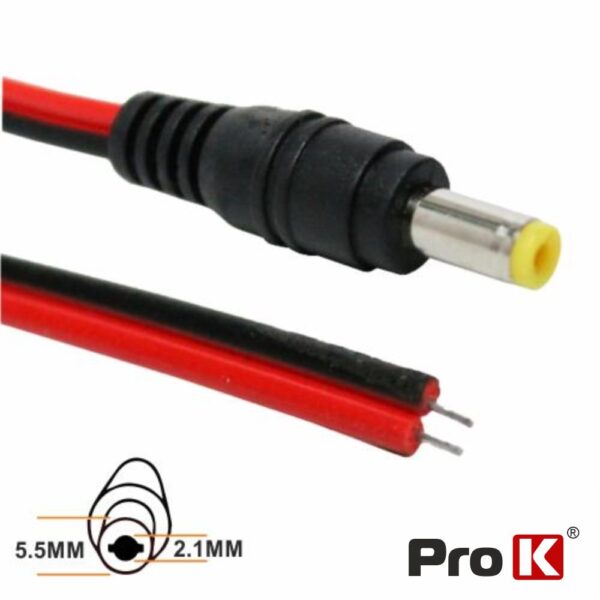 FICHA ALIMENTAÇÃO DC FÊMEA 5,5X2,1MM 12MM C/ CABO PROK