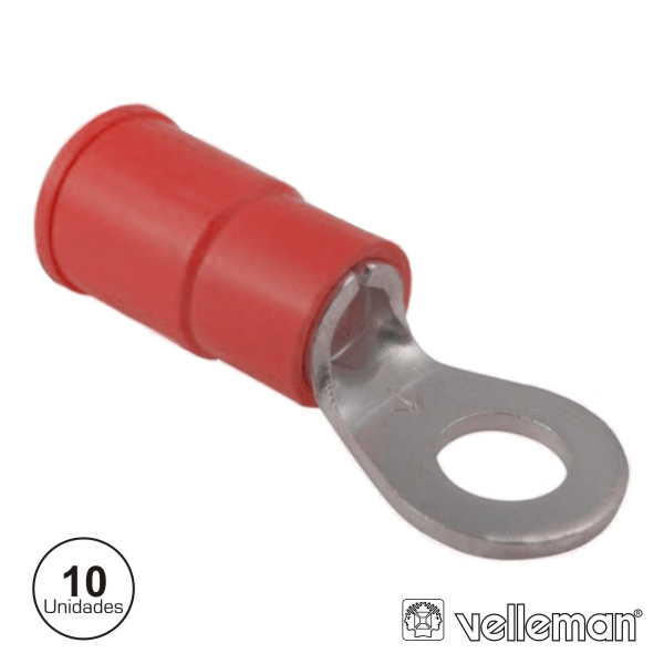 TERMINAL REDONDO ISOLADO 4,3MM 10X VERMELHO VELLEMAN