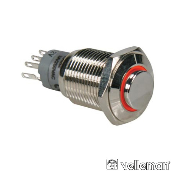 INTERRUPTOR REDONDO ALTO DE METAL SPDT 1NA 1NC ANEL VERMELHO
