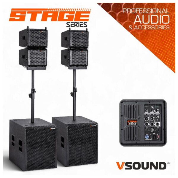 Sistema LINE-ARRAY Ativo 4 Colunas 6" 2xSUB 13" 4000W VSOUND